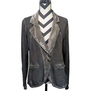 Aratta Silent Journey Gray Washed Cotton Blazer Velvet Collar M Bohemian